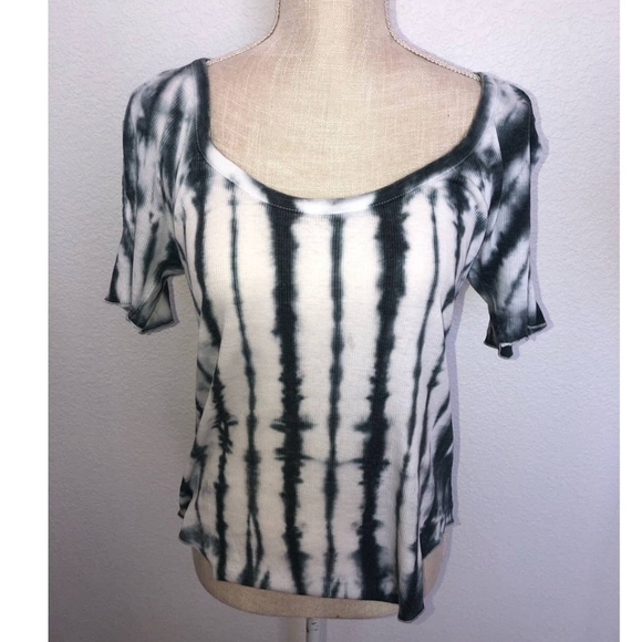EUC🔹️Chaser Double Cold Shoulder Ribbed Blue and White Tie Dye Top - M - Picture 3 of 6